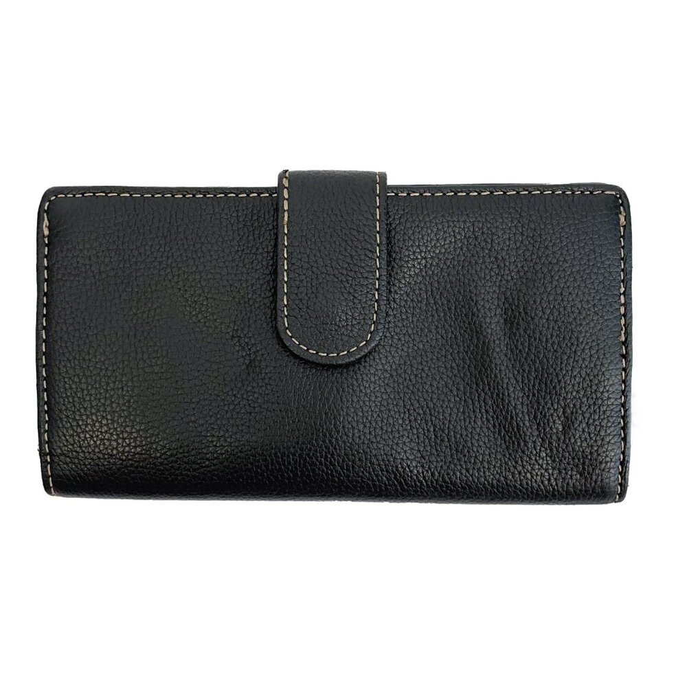 NWT Mundi Flat Grain Genuine Black Leather Framed Suburban Clasp Wallet *Flaws*